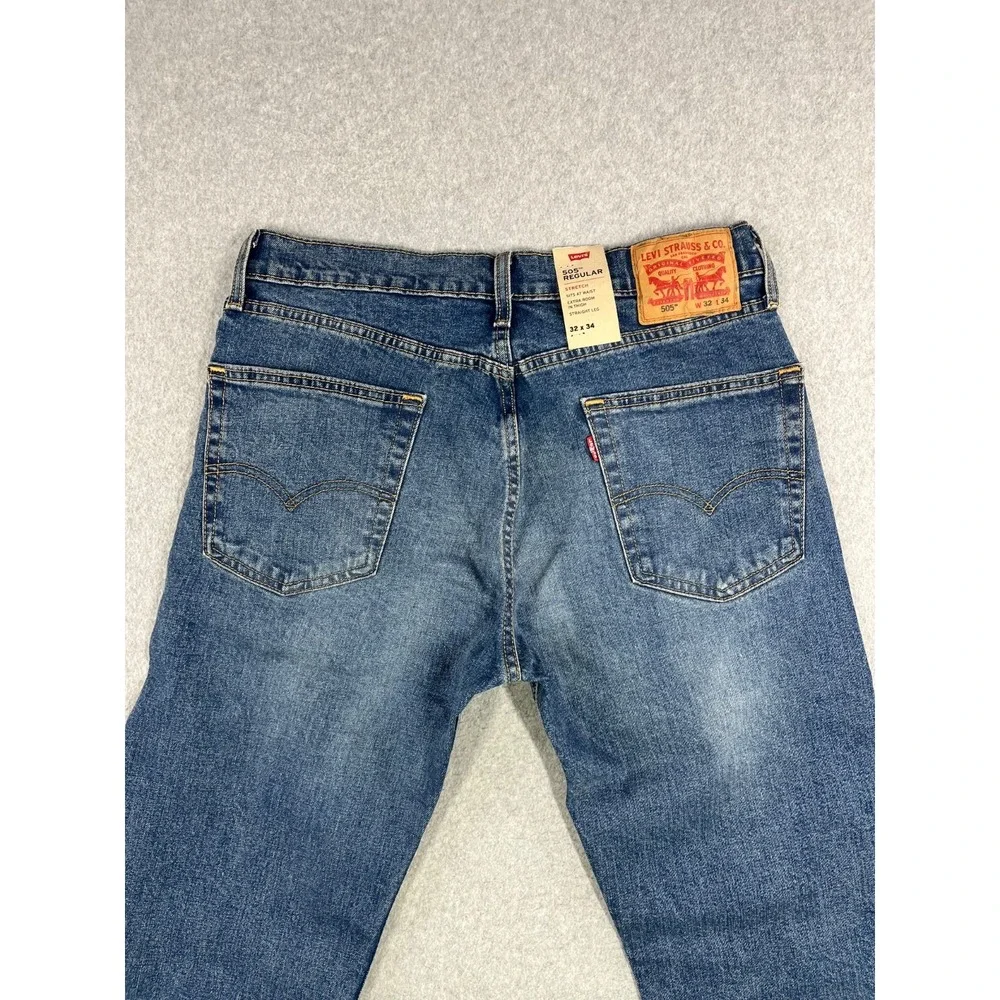 Levis 505 Jeans Mens 32x34 Blue Denim Regular Fit Stretch Straight Leg